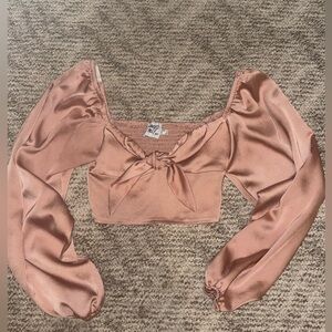 Princess Polly Pink Satin Puff Sleeve Crop Top